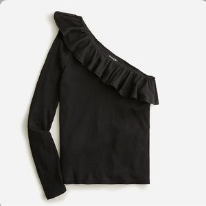 J. Crew NWT One-Shoulder Ruffleneck Top in Vintage Rib